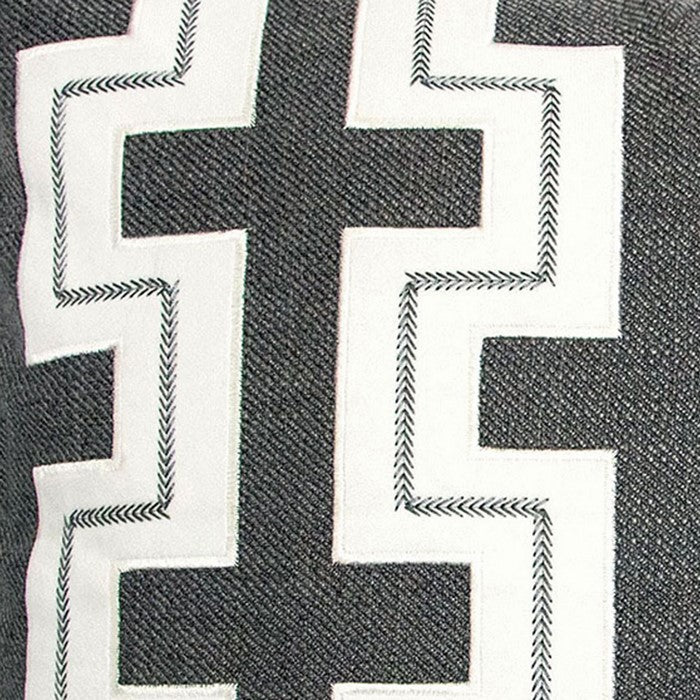 20 X 20 Inches Embroidered Pillow with Fret Design, Set of 2, Black and White