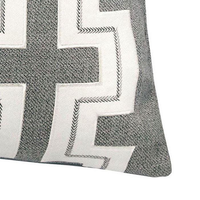20 X 20 Inches Embroidered Pillow with Fret Design, Set of 2, Light Gray and White