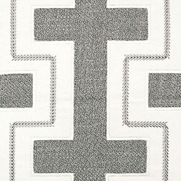 20 X 20 Inches Embroidered Pillow with Fret Design, Set of 2, Light Gray and White
