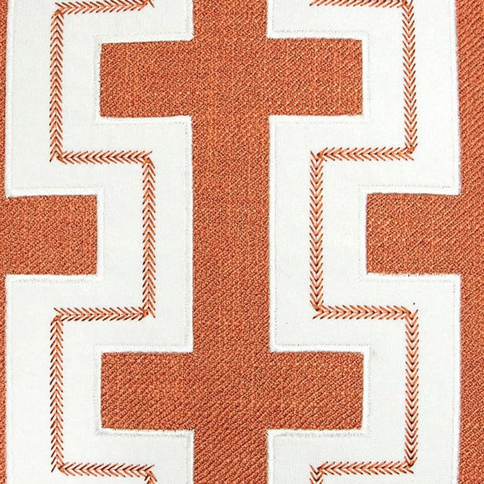20 X 20 Inches Embroidered Pillow with Fret Design, Set of 2, Orange and White