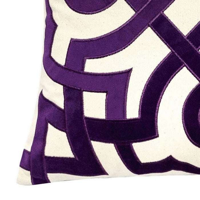 20 X 20 Inches Jacquard Pillow with Celtic Knot Pattern, Set of 2, Purple and White