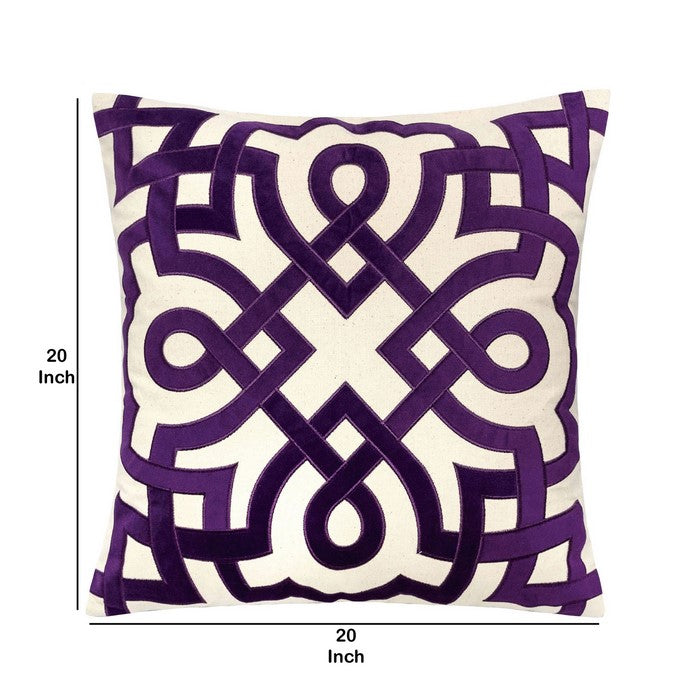 20 X 20 Inches Jacquard Pillow with Celtic Knot Pattern, Set of 2, Purple and White