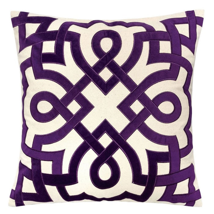 20 X 20 Inches Jacquard Pillow with Celtic Knot Pattern, Set of 2, Purple and White