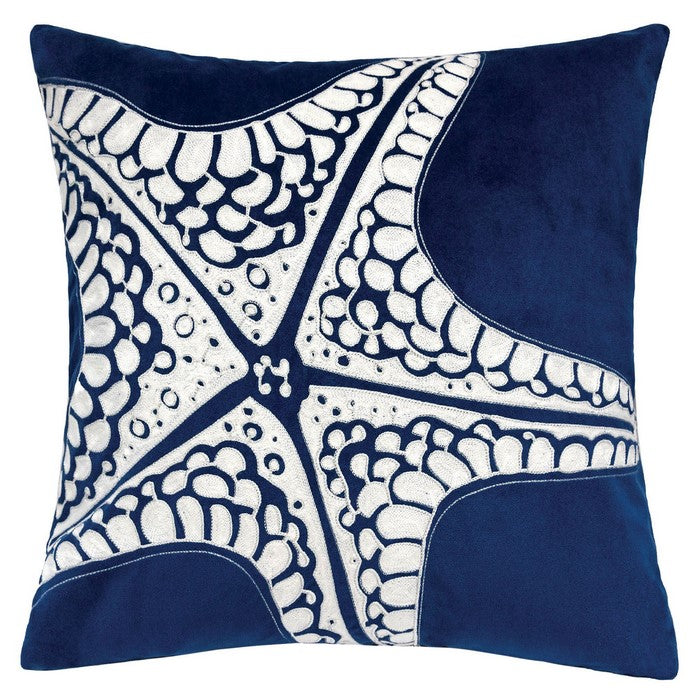 20 X 20 Inches Accent Pillow with Starfish Embroidery, Set of 2, Blue and White