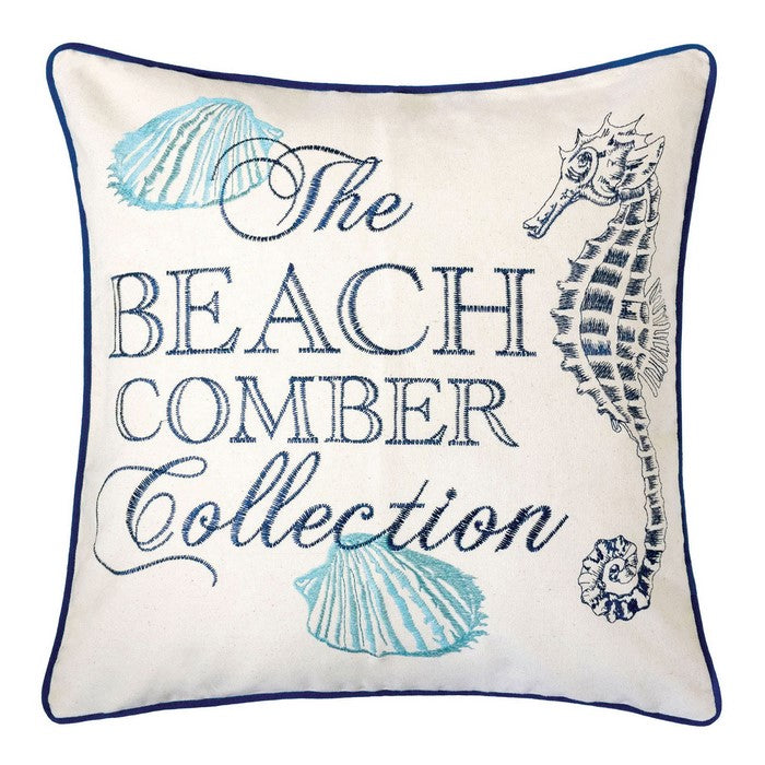 20 X 20 Inches Beach Theme Pillow with Sea Horse Print, Set of 2, Blue and White