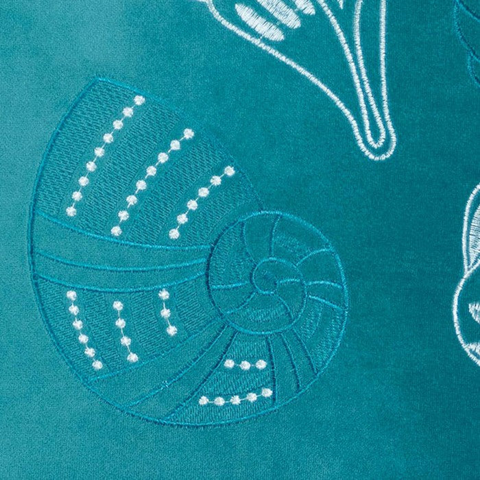 20 X 20 Inches Accent Pillow with Seashells Embroidery, Set of 2, Teal Blue and White