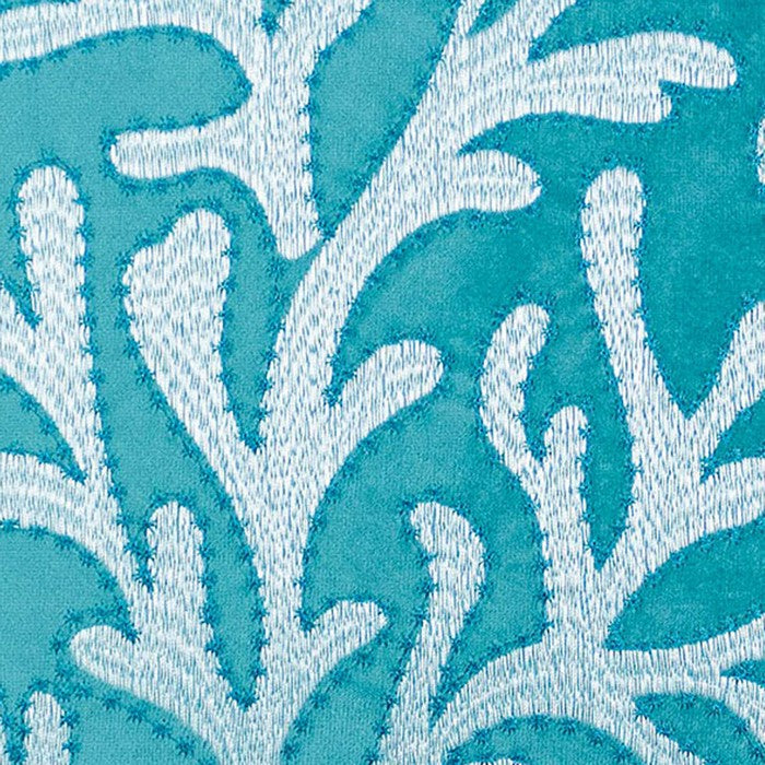 20 X 20 Inches Accent Pillow with Coral Embroidery, Set of 2, Teal Blue and White