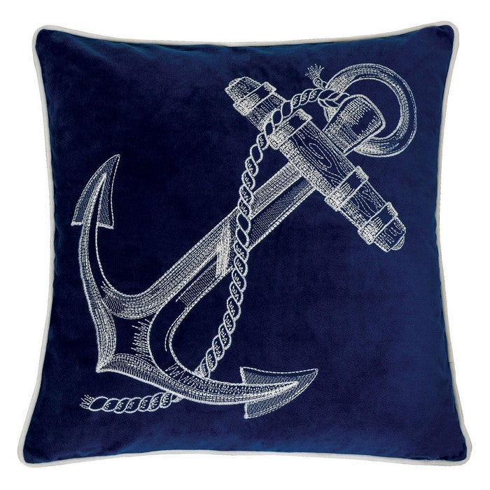20 X 20 Inches Sea Anchor Embroidered Accent Pillow, Set of 2, Blue and White