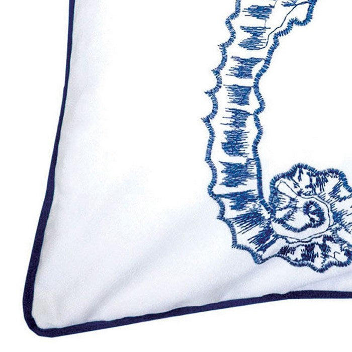 20 X 20 Inches Accent Pillow with Seahorses Embroidery, Set of 2, Blue and White