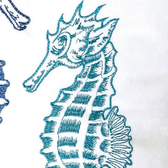20 X 20 Inches Accent Pillow with Seahorses Embroidery, Set of 2, Blue and White