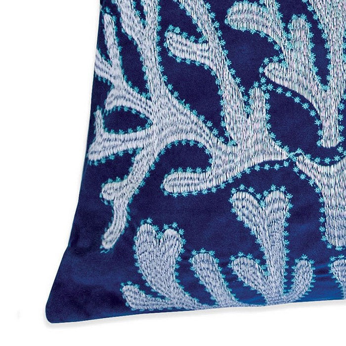 20 X 20 Inches Accent Pillow with Coral Embroidery, Set of 2, Blue and White