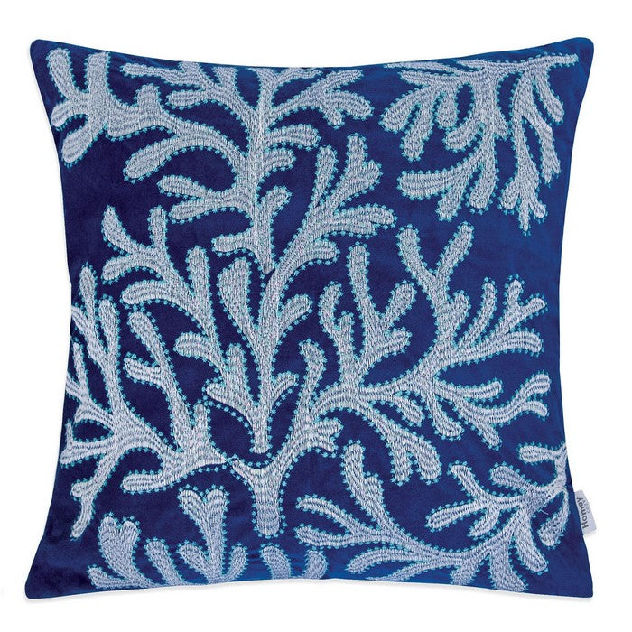 20 X 20 Inches Accent Pillow with Coral Embroidery, Set of 2, Blue and White