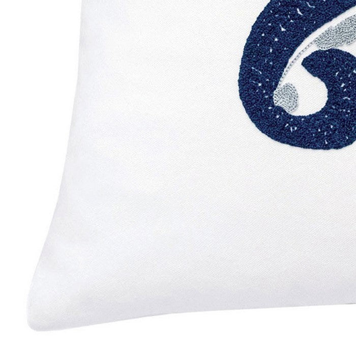 20 X 20 Inches Octopus Embroidered Accent Pillow, Set of 2, Blue and White