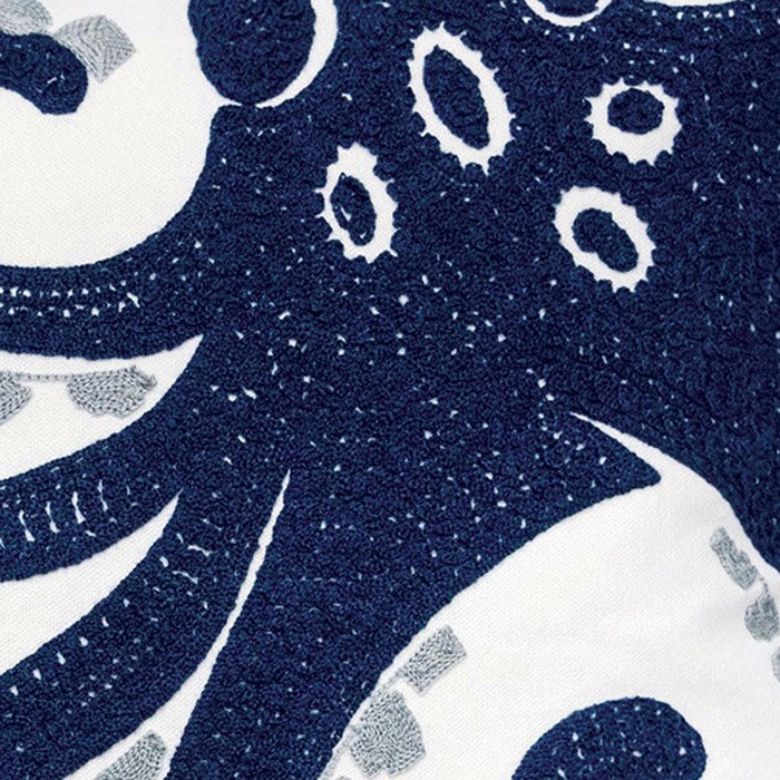 20 X 20 Inches Octopus Embroidered Accent Pillow, Set of 2, Blue and White