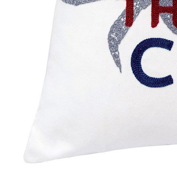 20 X 20 Inches Crab Designed Embroidered Accent Pillow, Set of 2, White and Gray