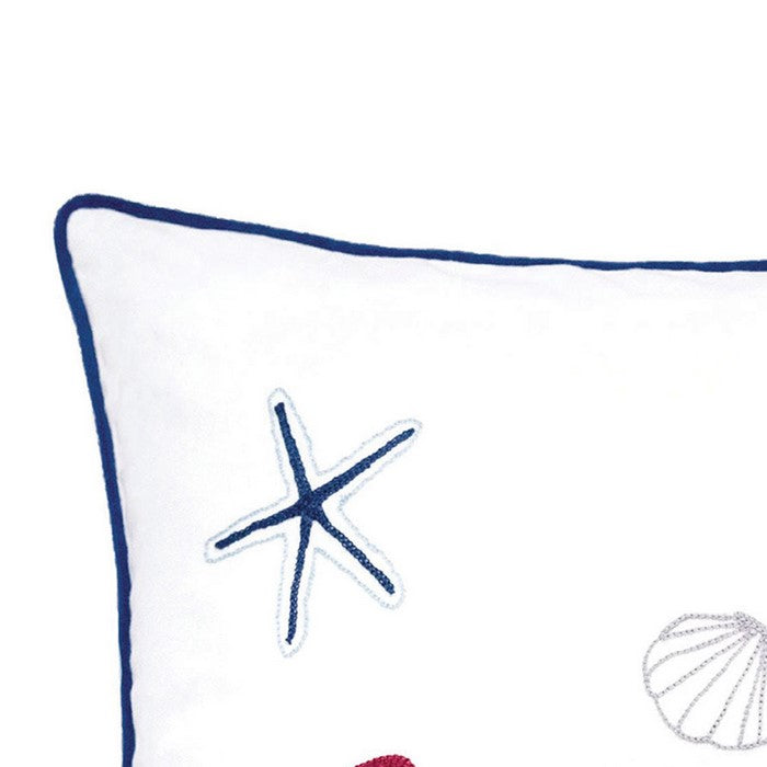 20 X 20 Inches Summer Time Beach Themed Embroidered Pillow, Set of 2, White and Blue