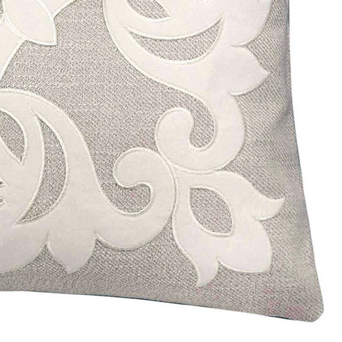 20 X 20 Inches Pillow with Intricate Floral Embroidery, Set of 2,Light Gray and White