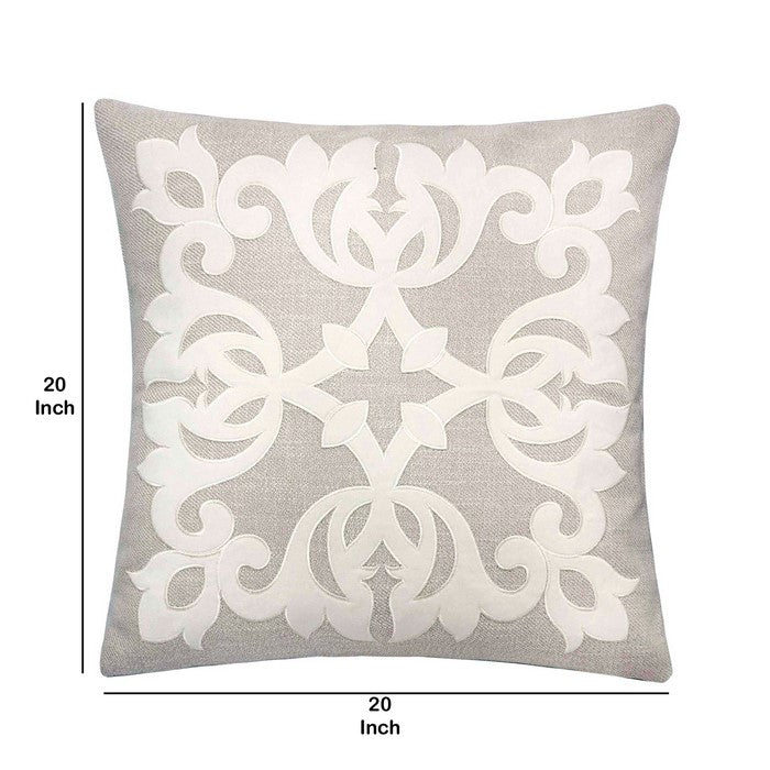 20 X 20 Inches Pillow with Intricate Floral Embroidery, Set of 2,Light Gray and White