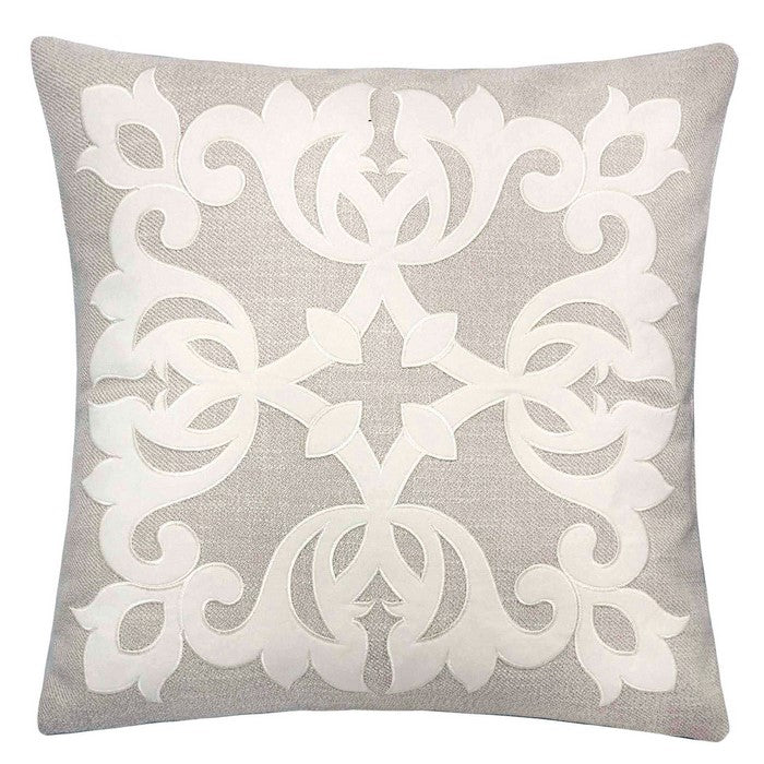 20 X 20 Inches Pillow with Intricate Floral Embroidery, Set of 2,Light Gray and White