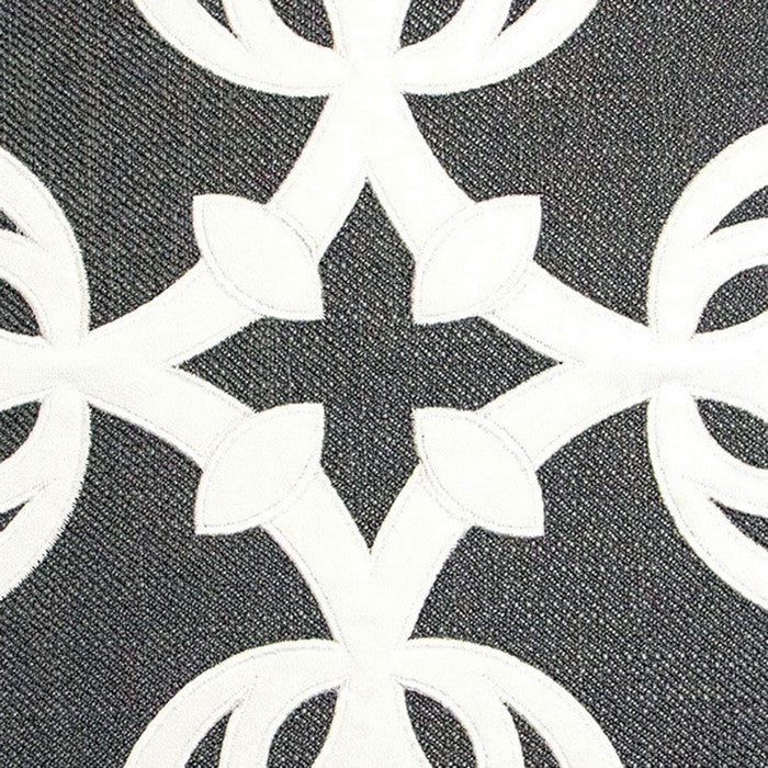 20 X 20 Inches Pillow with Intricate Floral Embroidery, Set of 2, Dark Gray and White