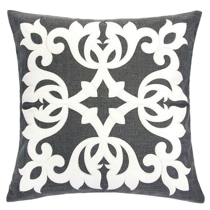 20 X 20 Inches Pillow with Intricate Floral Embroidery, Set of 2, Dark Gray and White
