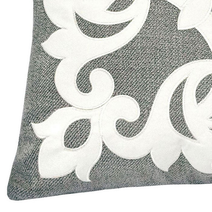 20 X 20 Inches Pillow with Intricate Floral Embroidery, Set of 2, Gray and White