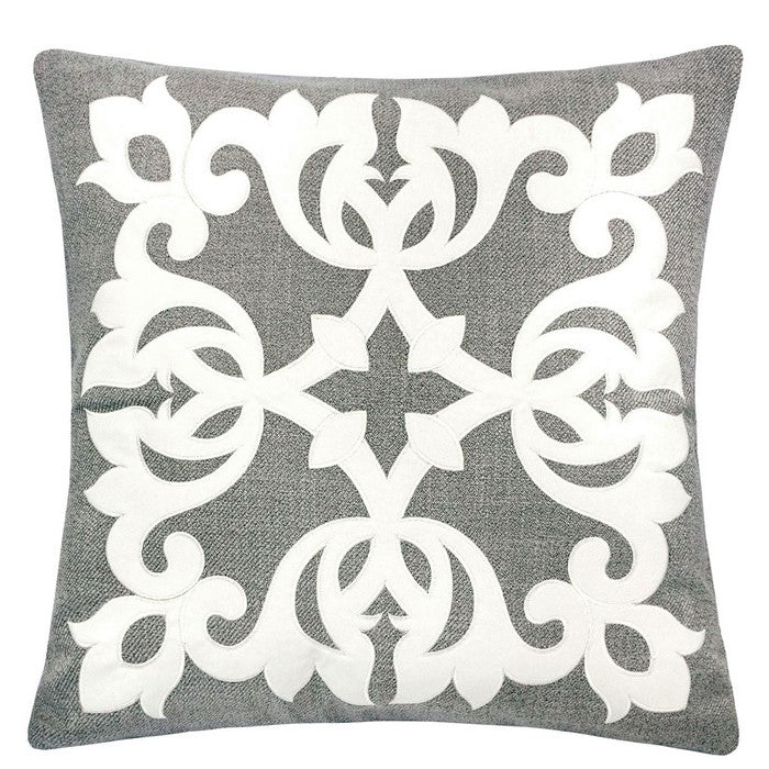 20 X 20 Inches Pillow with Intricate Floral Embroidery, Set of 2, Gray and White