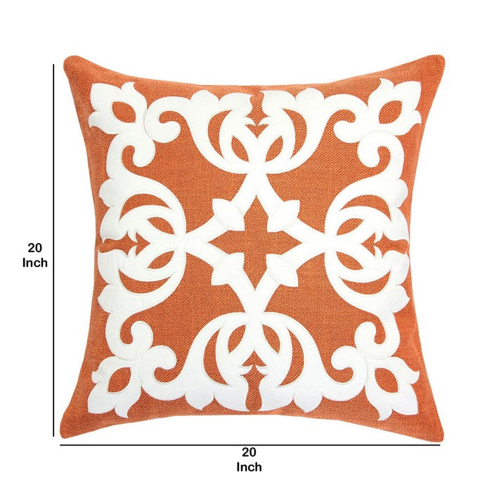 20 X 20 Inches Pillow with Intricate Floral Embroidery, Set of 2, Red and White