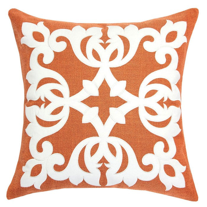 20 X 20 Inches Pillow with Intricate Floral Embroidery, Set of 2, Red and White