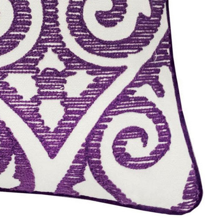 20 X 20 Inches Filigree Embroidered Cotton Pillow, Set of 2, Purple and White