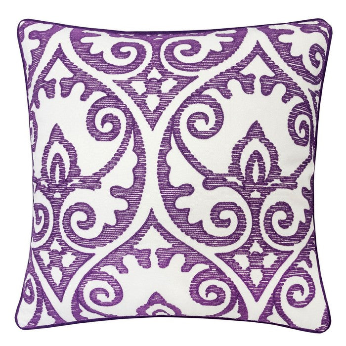 20 X 20 Inches Filigree Embroidered Cotton Pillow, Set of 2, Purple and White