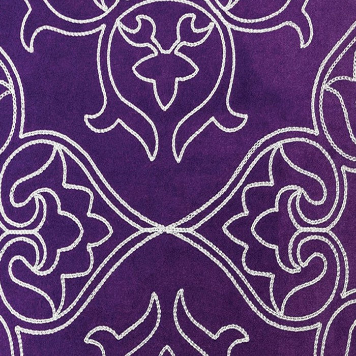 20 X 20 Inches Swirl Embroidery Velvet Accent Pillow, Set of 2, Purple and White