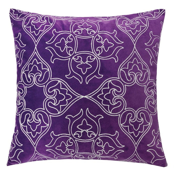 20 X 20 Inches Swirl Embroidery Velvet Accent Pillow, Set of 2, Purple and White