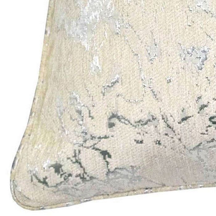 20 X 20 Inches Chenille Jacquard Textured Pillow, Set of 2, Light Beige and Silver