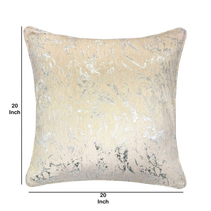 20 X 20 Inches Chenille Jacquard Textured Pillow, Set of 2, Light Beige and Silver