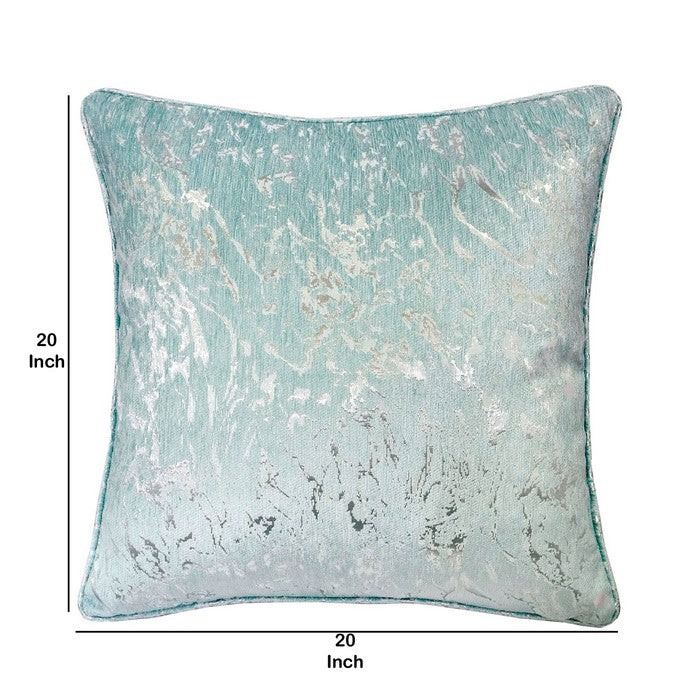 20 X 20 Inches Chenille Jacquard Textured Pillow, Set of 2, Blue and Silver