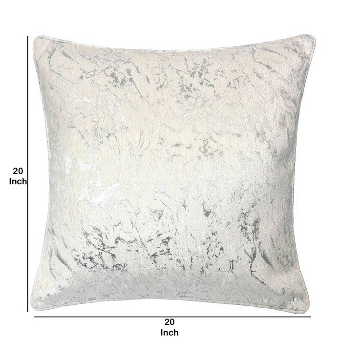 20 X 20 Inches Chenille Jacquard Textured Pillow, Set of 2, Cream and Silver