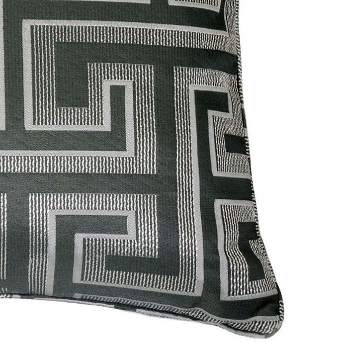 20 X 20 Inches Maze Design Polyester Accent Pillow, Set of 2, Gray and Black