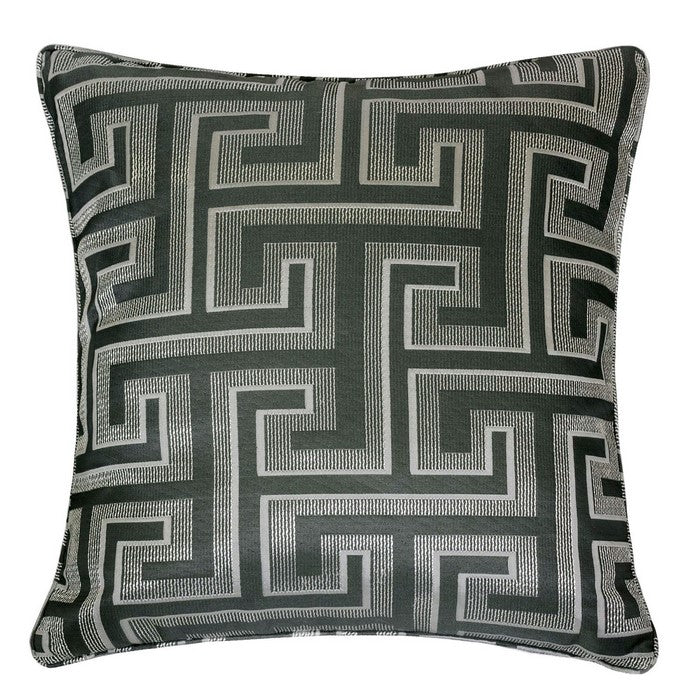 20 X 20 Inches Maze Design Polyester Accent Pillow, Set of 2, Gray and Black