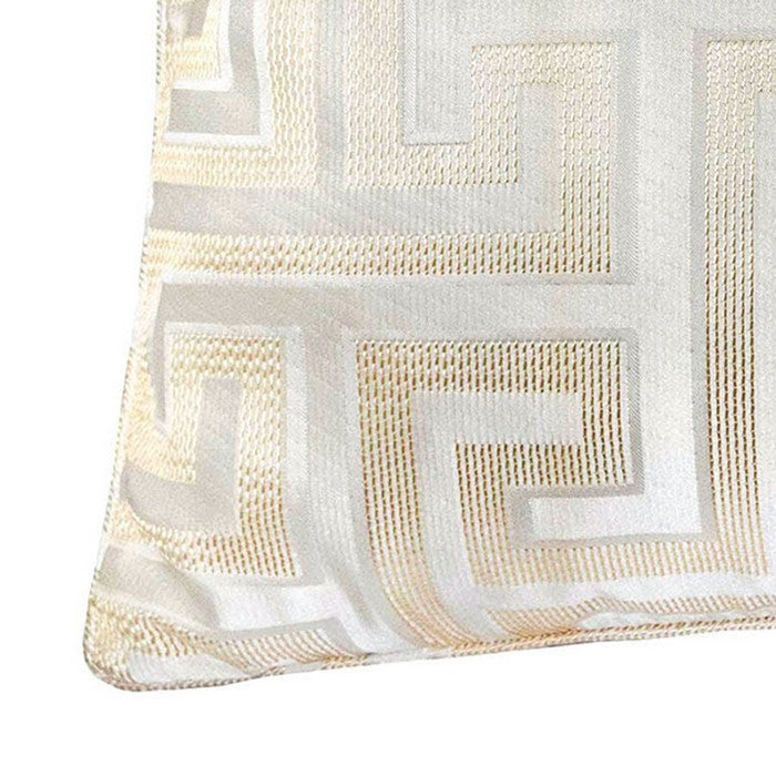 20 X 20 Inches Maze Design Polyester Accent Pillow, Set of 2, White and Cream