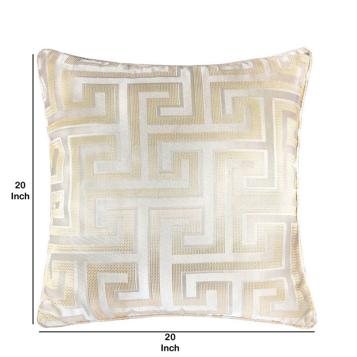 20 X 20 Inches Maze Design Polyester Accent Pillow, Set of 2, White and Cream
