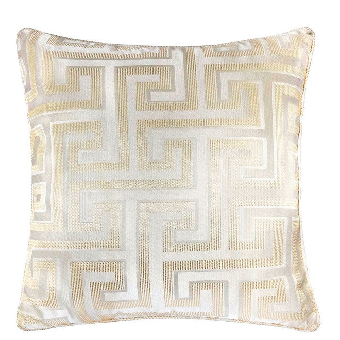 20 X 20 Inches Maze Design Polyester Accent Pillow, Set of 2, White and Cream