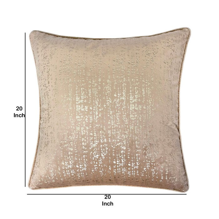 20 X 20 Inches Shimmering Velvet Accent Pillow, Set of 2, Beige and Silver