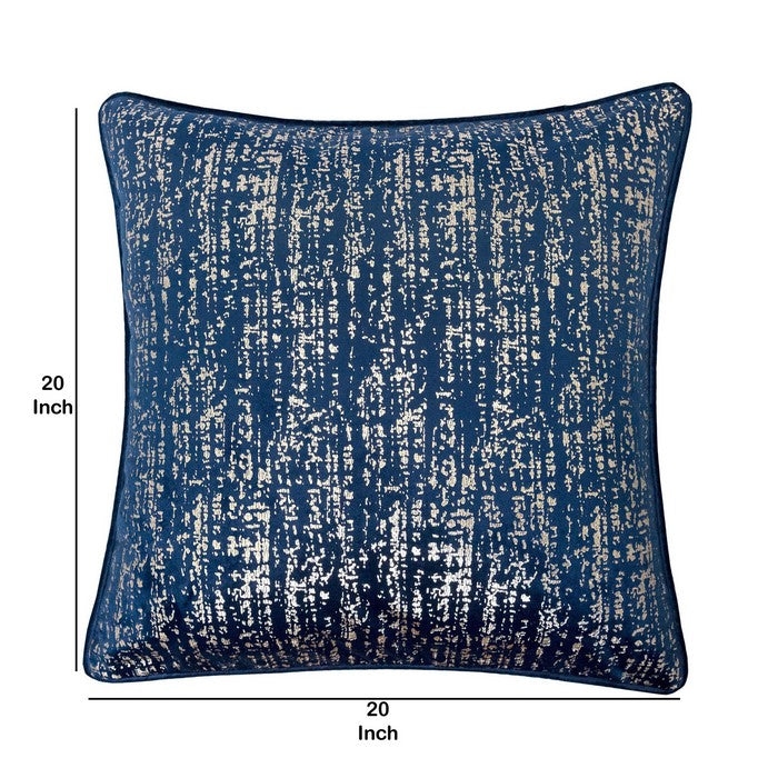 20 X 20 Inches Shimmering Velvet Accent Pillow, Set of 2, Blue and Silver