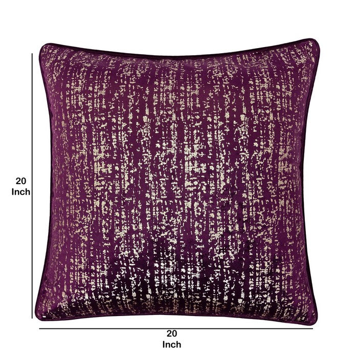 20 X 20 Inches Shimmering Velvet Accent Pillow, Set of 2, Purple and Silver