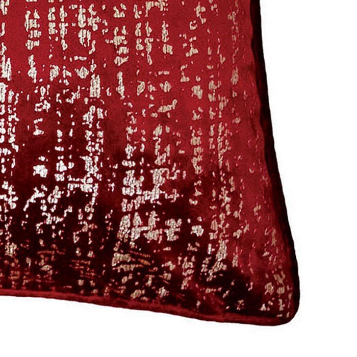 20 X 20 Inches Shimmering Velvet Accent Pillow, Set of 2, Red and Silver