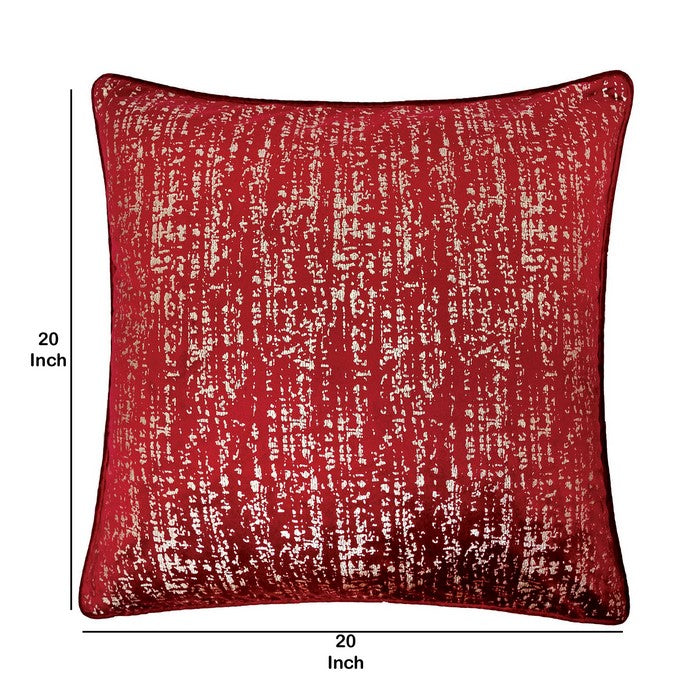 20 X 20 Inches Shimmering Velvet Accent Pillow, Set of 2, Red and Silver