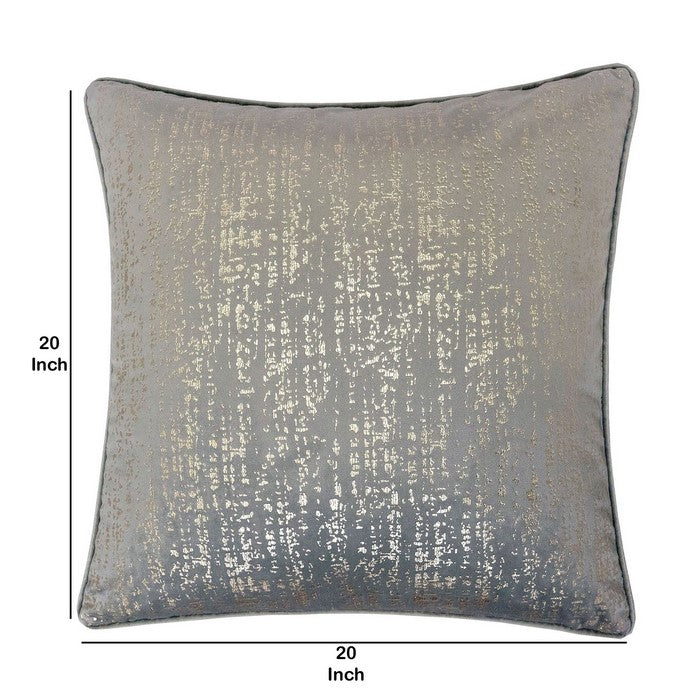20 X 20 Inches Shimmering Velvet Accent Pillow, Set of 2, Gray and Silver