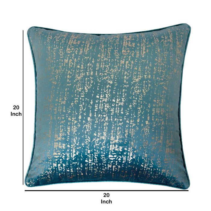 20 X 20 Inches Shimmering Velvet Accent Pillow, Set of 2, Teal Blue and Silver