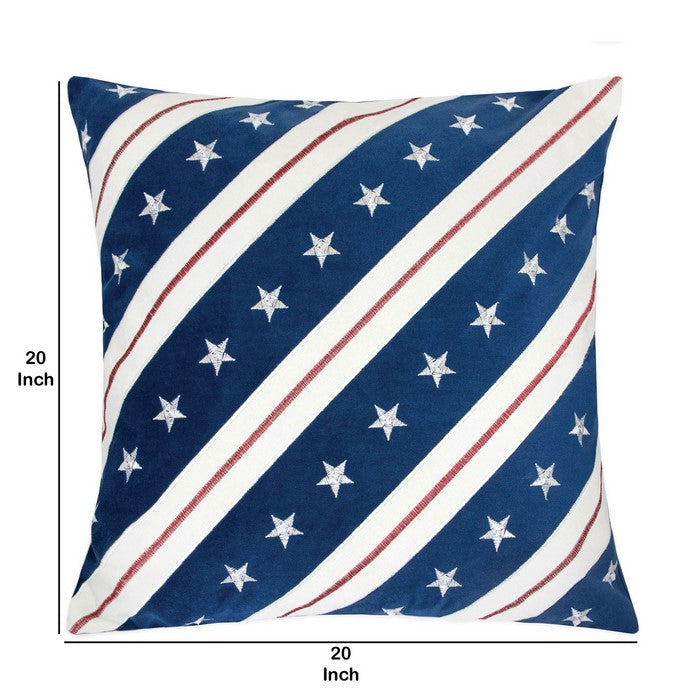 20 X 20 Inches Flag Inspired Embroidered Accent Pillow, Set of 2, Multicolor